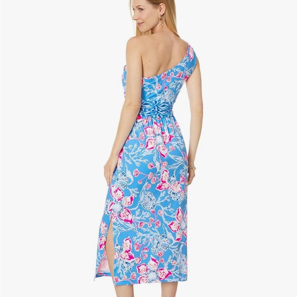 Lilly Pulitzer Floral Blue One-Shoulder Dress helian